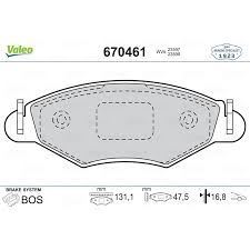 VALEO 670461 ÖN BALATA P206 1.4 1.6  09/98=-  P306 1.4 1.6  5/93=