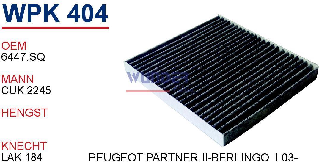 WUNDER WPK404 POLEN FİLTRESİ - PEUGEOT PARTNER II-BERLİNGO II 03-