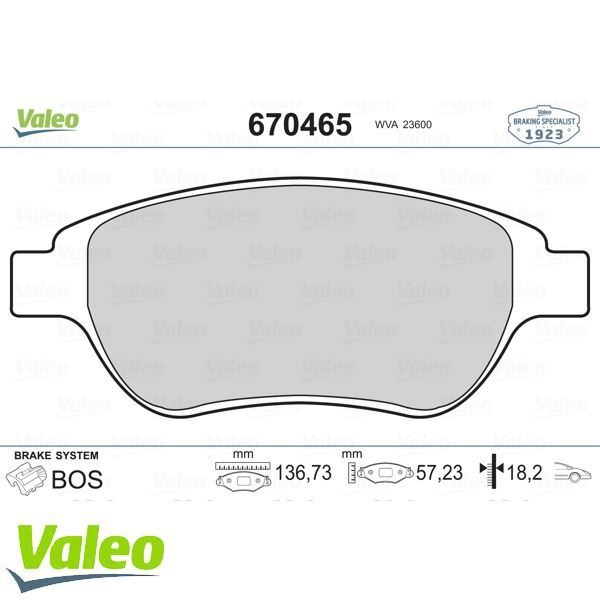 VALEO 670465 ÖN BALATA P207 02/06-P307 08/00-DOBLO 01-PART 04/03-