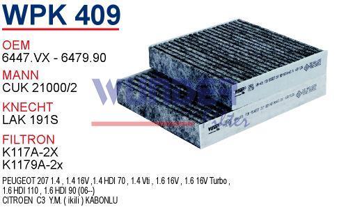 WUNDER WPK409 POLEN  FİLTRESİ - PEUGEOT 207 (iKiLi)