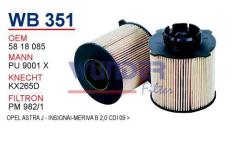 WUNDER WB351 MAZOT FİLTRESİ - OPEL ASTRAJ-İNSİGNİA-MERİVA B 2,0 C