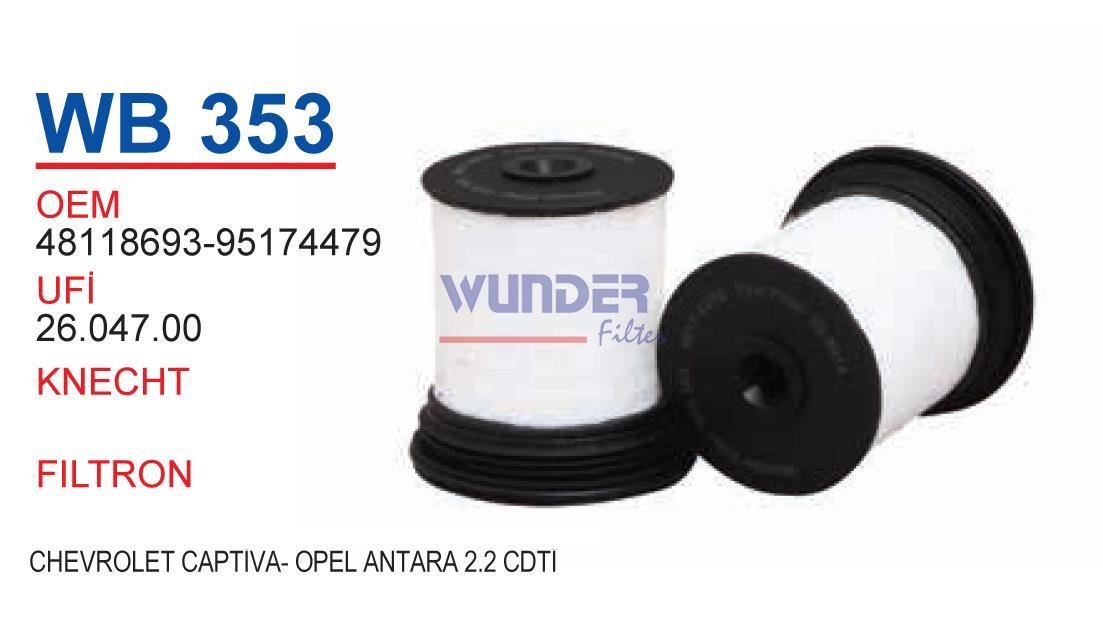 WUNDER WB353 MAZOT  FİLTRESİ - CHEVROLET CAPTIVA - OPEL ANTARA 2,