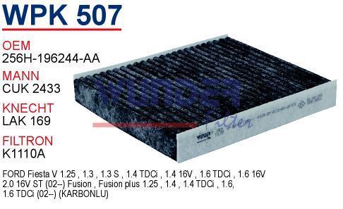 WUNDER WPK507 POLEN FİLTRESİ - FORD FiESTA V - FUSiON (KARBONLU)