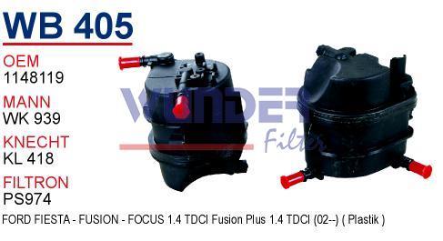 WUNDER WB405 MAZOT FİLTRESİ - PEUGEOT 206-207-307-308 1.4 HDI MÜŞ