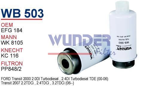WUNDER WB503 MAZOT FİLTRESİ - FORD TRANSiT 02 - 06 V 184