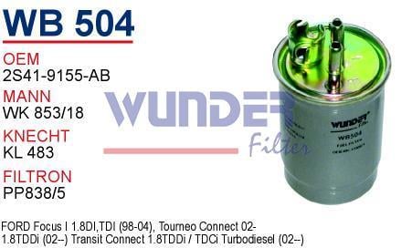 WUNDER WB504 MAZOT FİLTRESİ - FORD CONNECT 75 CC