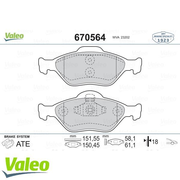 VALEO 670564 ÖN BALATA FIESTA 1.4TDCİ ABSLİ 00=- FUSION 02=- MAZD