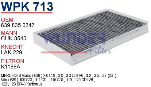 WUNDER WPK713 POLEN FİLTRESİ - MERCEDES ViTO II - ViANO (KARBONLU