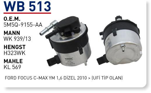 WUNDER WB513 MAZOT FİLTRESİ - VOLVO S40 1,6 DİZEL (UFİ TİP OLAN)
