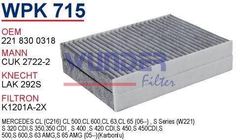 WUNDER WPK715 POLEN FİLTRESİ - MERCEDES 221 KASA S320 - S350 CDİ