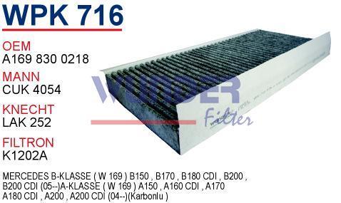WUNDER WPK716 POLEN  FİLTRESİ - MERCEDES A KLASSE(W169)- B KLASSE