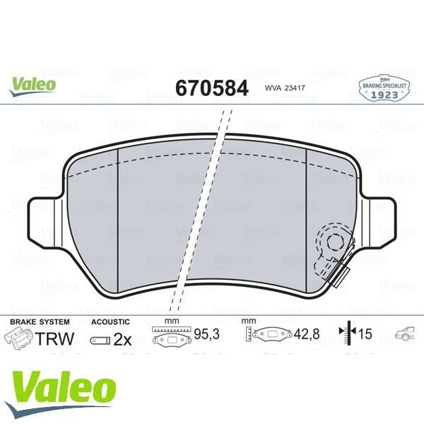 VALEO 670584 ARKA BALATA ASTRA G 98=- ASTRA H 05=- MERIVA 03=- ZA