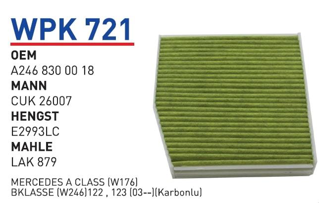 WUNDER WPK721 POLEN  FİLTRESİ - MERCEDES A CLASS (W176) BKLASSE(W