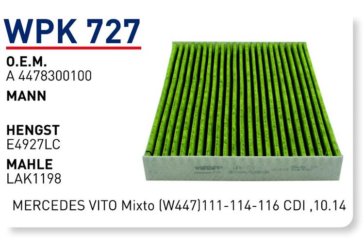 WUNDER WPK727 POLEN FİLTRESİ - MERCEDES ViTO Mixto (W447)111-114-