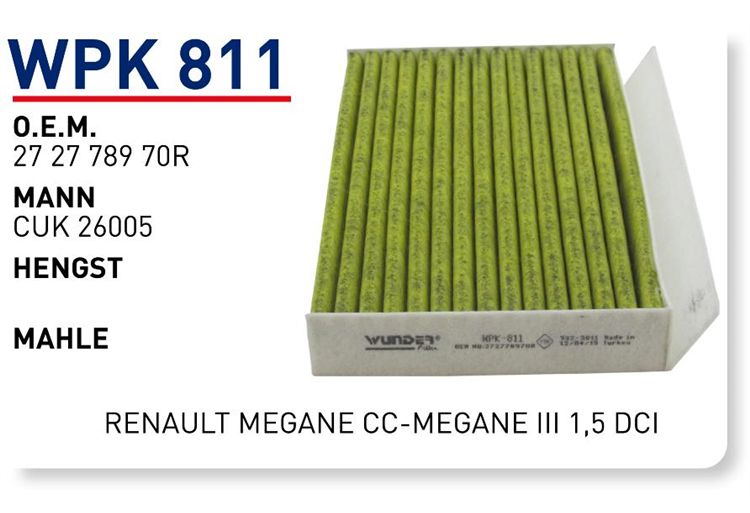 WUNDER WPK811 POLEN FİLTRESİ - RENAULT MEGANE CC-MEGANE III 1,5 D