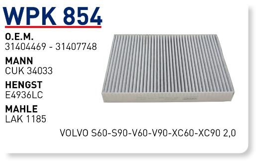 WUNDER WPK854 POLEN FİLTRESİ - VOLVO S60-S90-V60-V90-XC60-XC90 2,