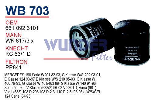 WUNDER WB703 MAZOT FİLTRESİ - MERCEDES 124 KASA ViTO-SPRiNTER E.M