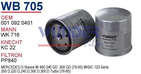 WUNDER WB705 MAZOT FİLTRESİ - MERCEDES W123/C123/ S123 76-85 602