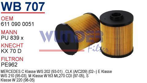 WUNDER WB707 MAZOT FİLTRESİ - MERCEDES 202 CDI-220 CDI-ML 270 CDI