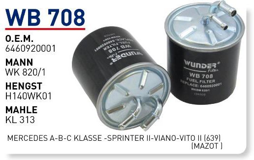 WUNDER WB708 MAZOT FİLTRESİ - MERCEDES A-B-C KLASSE-SPRINTER II-V