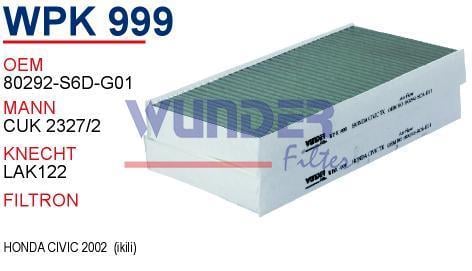 WUNDER WPK999 POLEN FİLTRESİ - HONDA CR-V II - CİVİC V II 1,6-2,0