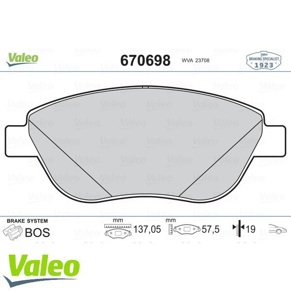 VALEO 670698 ÖN BALATA DOBLO 1.3-1.9 JTD 07-G.PUNTO 1.3 MJT 05-ST