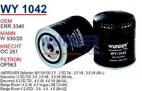 WUNDER WY1042 YAĞ FİLTRESİ - RANGE ROVER I-II 94-02 DISCOVERY 1-2