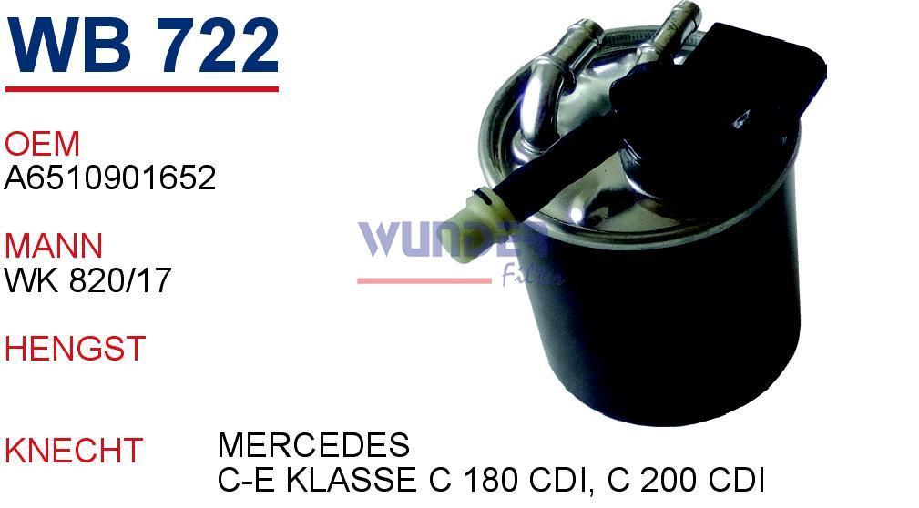 WUNDER WB722 MAZOT  FİLTRESİ - MERCEDES C-EKLASSEC 180 CDİ, C 200