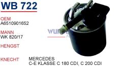 WUNDER WB722 MAZOT  FİLTRESİ - MERCEDES C-EKLASSEC 180 CDİ, C 200