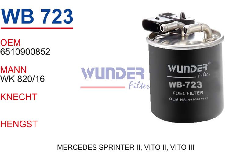 WUNDER WB723 MAZOT  FİLTRESİ - MERCEDES SPRİNTER II, VİTO II, VİT