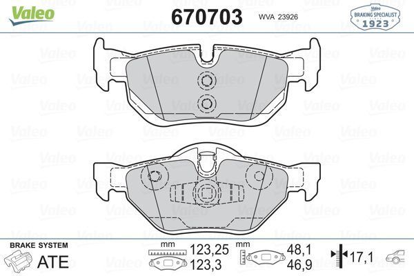 VALEO 670703 ARKA BALATA BMW E81 (06-12) E87 (03-12)) E82 09=-E88