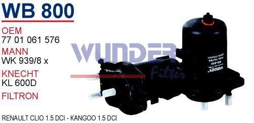 WUNDER WB800 MAZOT FİLTRESİ - RENAULT CLiO 1.5 DCI - KANGOO 1.5 D