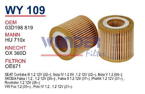 WUNDER WY109 YAĞ FİLTRESİ - VOLKSWAGEN POLO IV 1.2 16 v