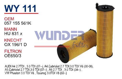 WUNDER WY111 YAĞ FİLTRESİ - VOLKSWAGEN TOUAREG 3.0 TDI