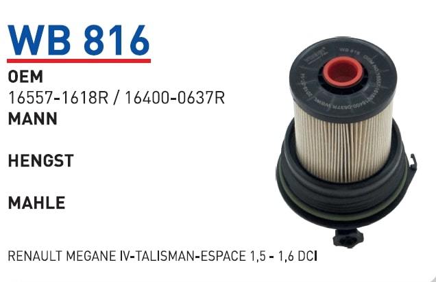 WUNDER WB816 MAZOT FİLTRESİ - RENAULT MEGANE IV-TALISMAN-ESPACE 1