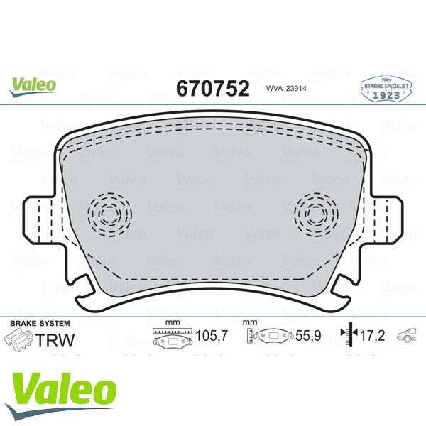 VALEO 670752 ARKA BALATA PASSAT-CC-CADDY-GOLF5-GOLF6-JETTA-A3-A6-