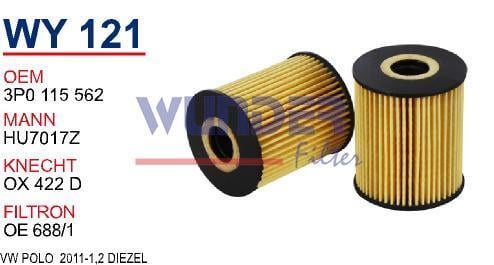 WUNDER WY121 YAĞ FİLTRESİ - VOLKSWAGEN POLO 2011- 1,2 DİZEL
