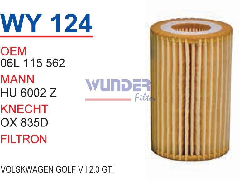 WUNDER WY124 YAĞ FİLTRESİ - VOLKSWAGEN GOLF VII 2,0 GTİ