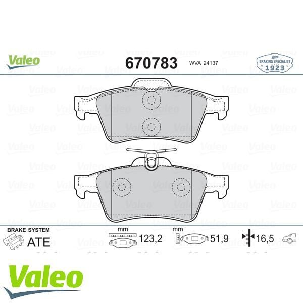 VALEO 670783 ARKA BALATA FOCUS II CMAX 03=- CONNECT 02=- LAGUNA I