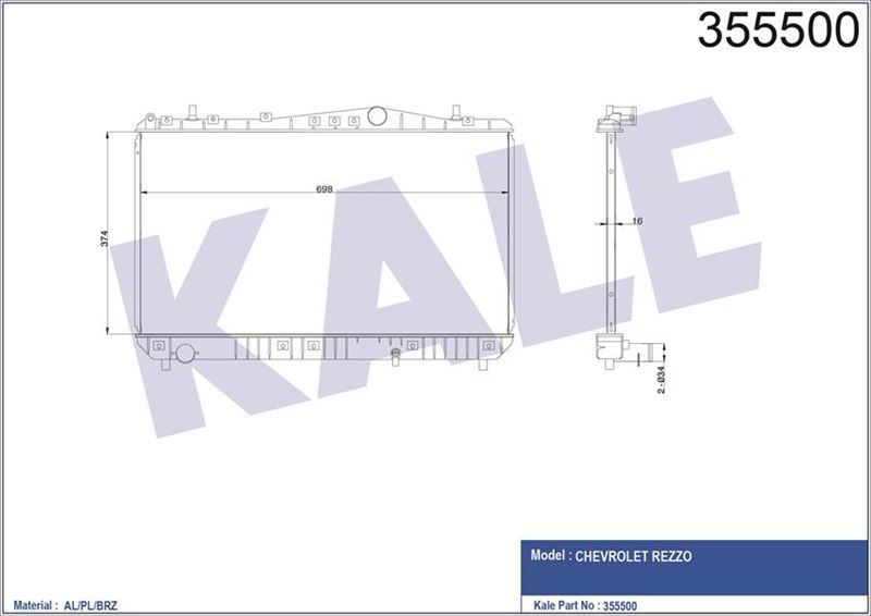 Kale 355500 Su Radyatörü Tacuma 2000 Sonrası 1.6 16V 2.0 16V Mt 374X698X16