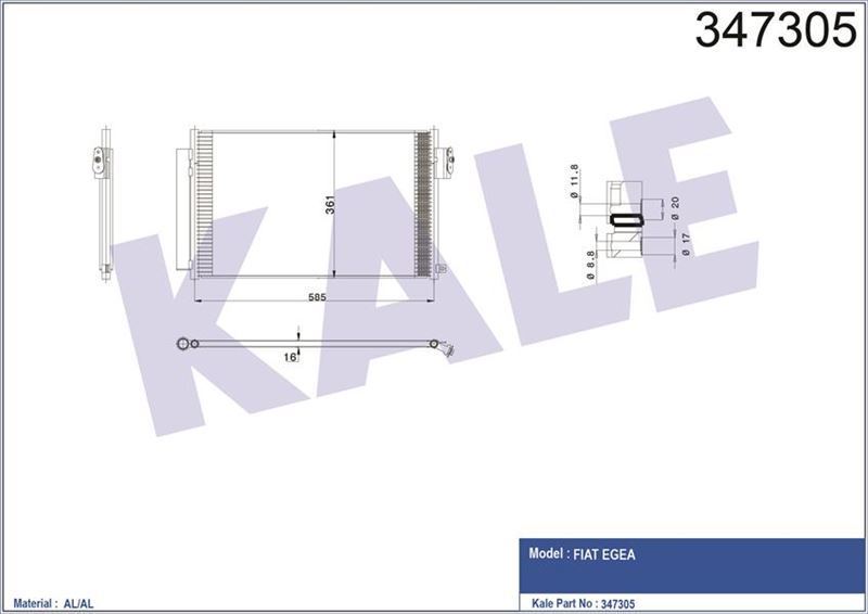 Kale 347305 Klima Radyatörü Egea Fıat 500 1.4 Al-Pl-Brz 15-