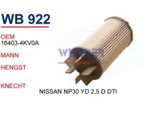 WUNDER WB922 MAZOT FİLTRESİ - NİSSAN NP30 YD 2,5 DDTİ