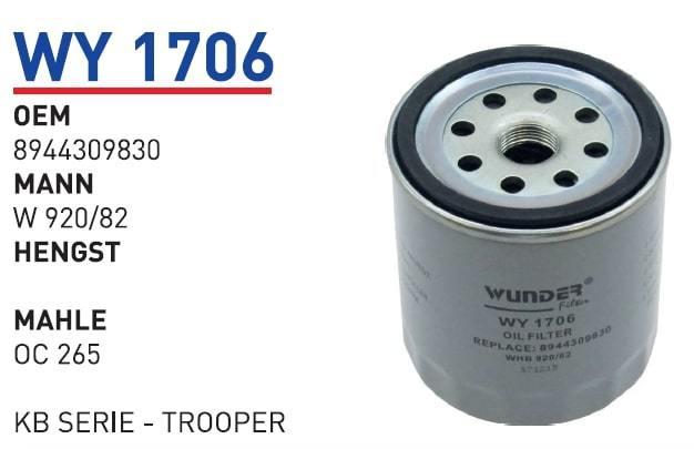 WUNDER WY1706 YAĞ FİLTRESİ - ISUZU KB SERİE - TROOPER