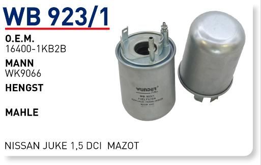 WUNDER WB923/1 MAZOT FİLTRESİ - NİSSAN JUKE 1,5 DCİ