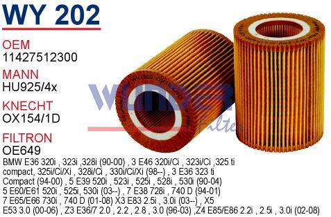 WUNDER WY202 YAĞ FİLTRESİ - BMW E36 - E39 - E46 M52