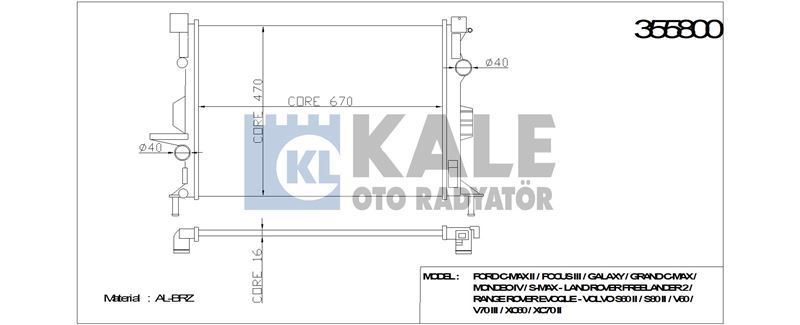 Kale 355800 Su Radyatörü Cmax   2010 Sonrası 2.0 Tdcı At Focus Iıı  2011 Sonrası 2.0