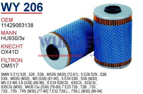 WUNDER WY206 YAĞ FİLTRESİ - BMW E34 - E12 - E28 - E23 - E32 M60