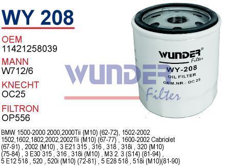 WUNDER WY208 YAĞ FİLTRESİ - BMW E21 M10