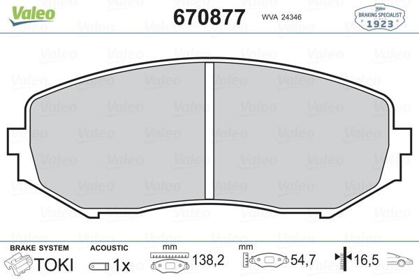 VALEO 670877 ÖN BALATA SUZUKI GRAND VITARA 1.6 98-03 1.6 05=- 2.0