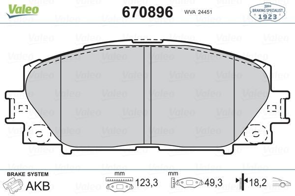 VALEO 670896 ÖN BALATA TOYOTA YARIS 1.0 VVT-I (01/2006=-11=- ABS'